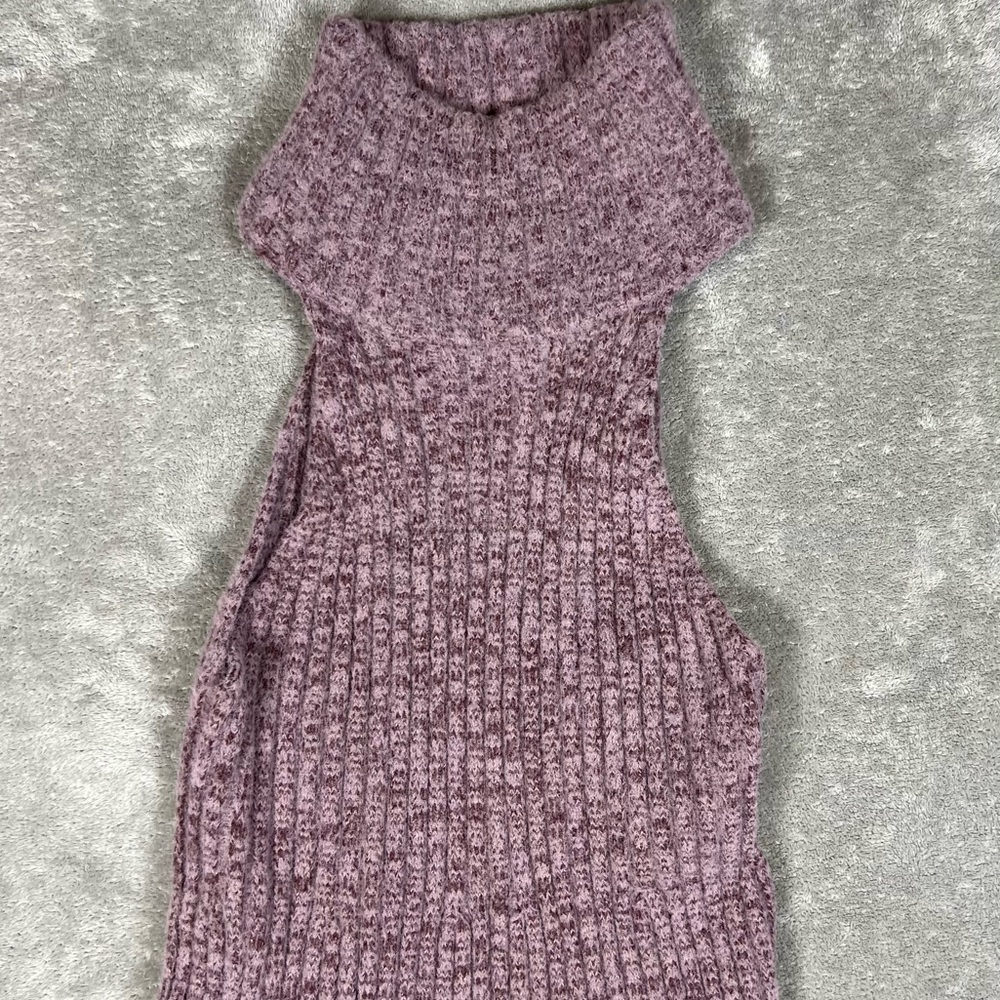 Free People Dress Womens Small Purple Claude High Neck Rib Bodycon Sweater Mini - Picture 5 of 10